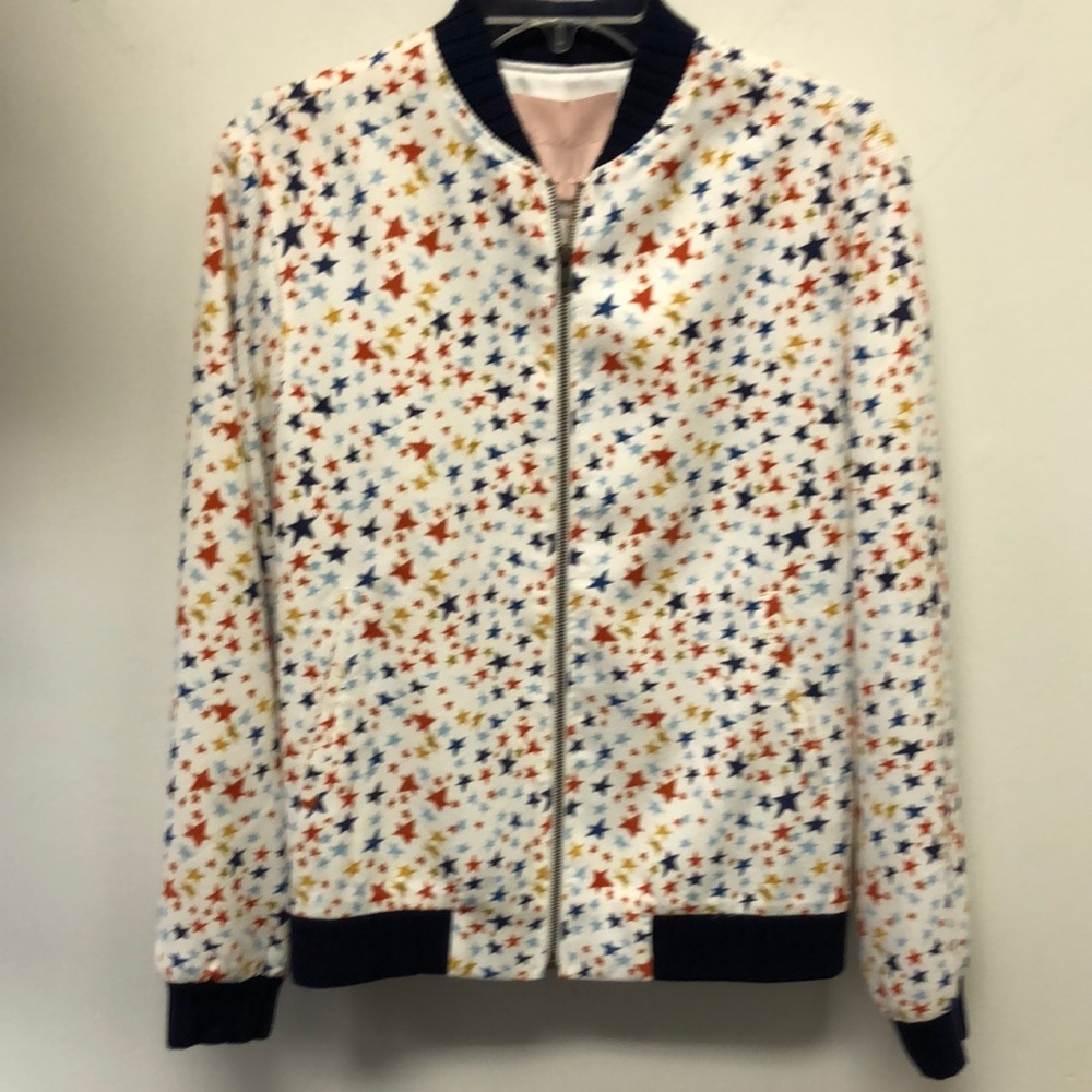A star print varsity zip front jacket